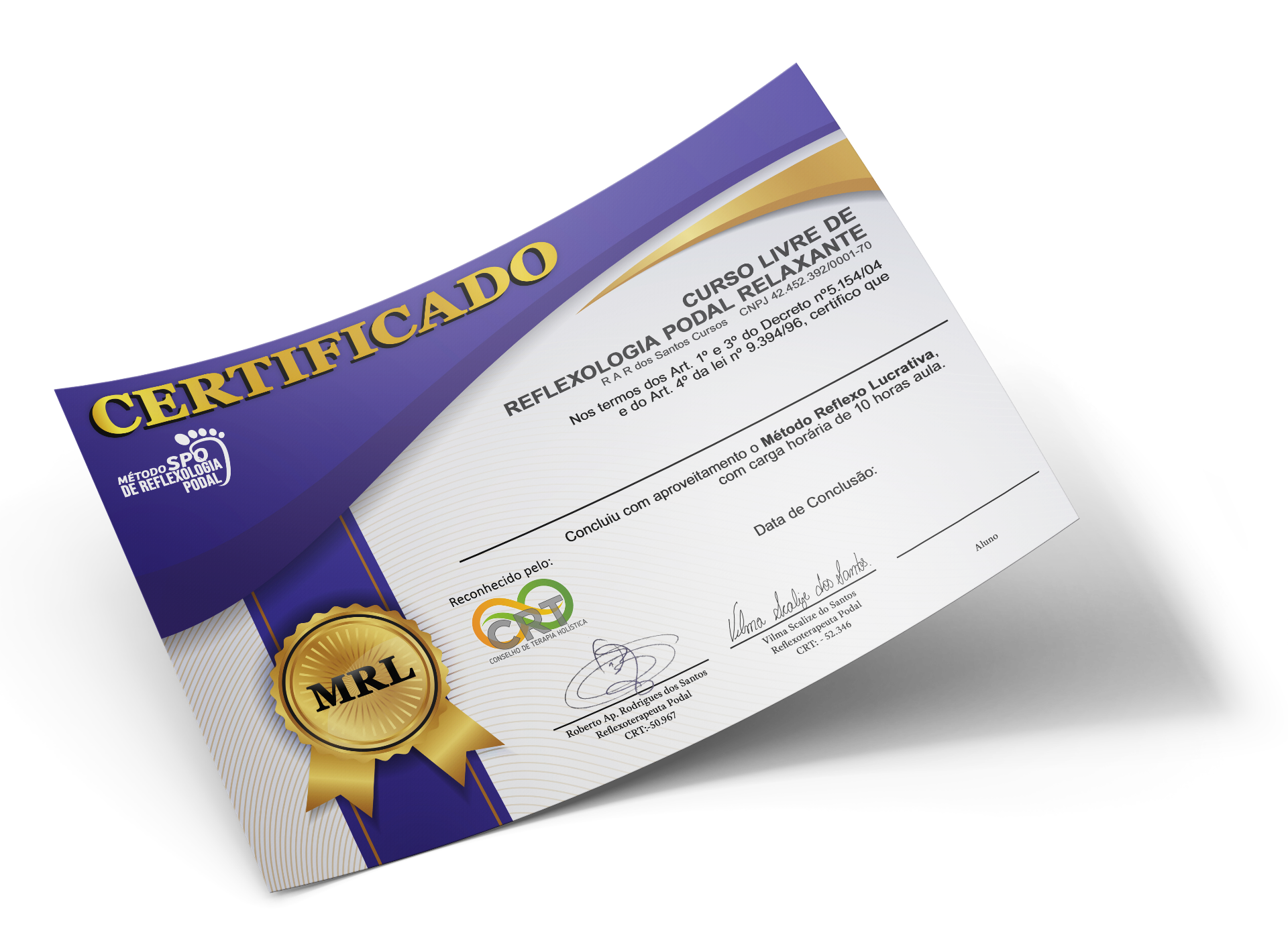Certificado de conclusão do Método Reflexo Lucrativa